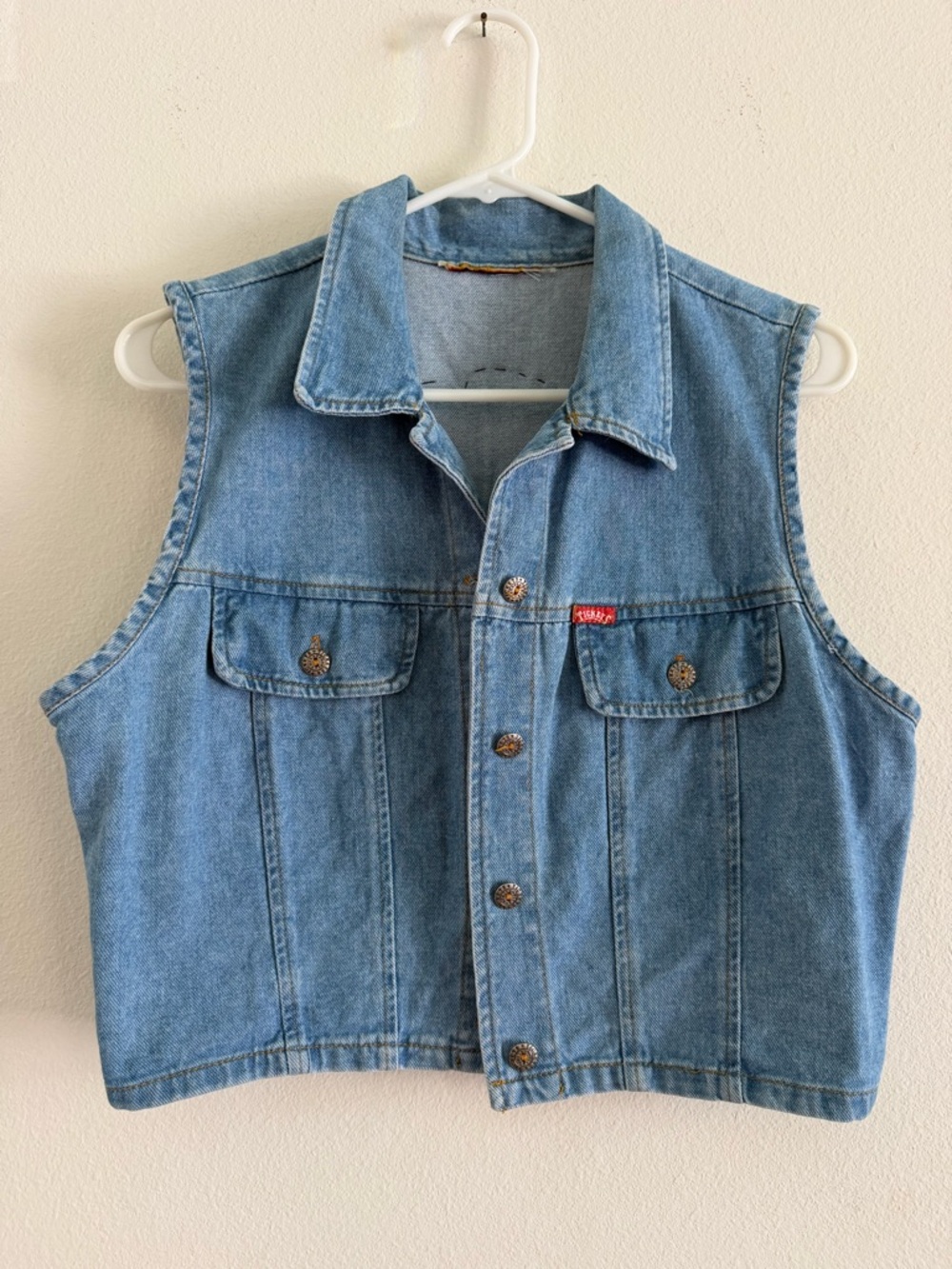 Vintage Tickets Medium Blue Denim Button-Front Vest with Harley Davidson Patch